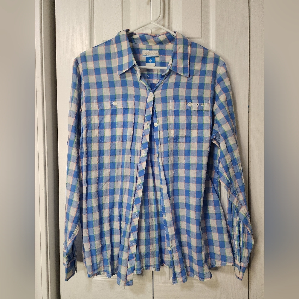 Columbia Blue and Pink Checkered Shirt